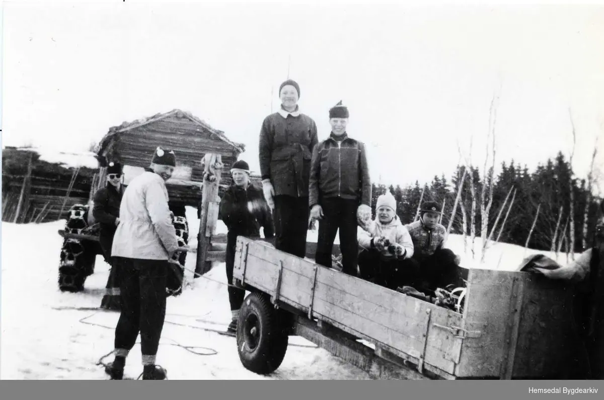 Frå venstre: Harald Engene, Sigurd Brennhovd, Magne Haugo, Lars Eikre, Gunnar Haugo, Trygve Engene, Ukjend.
Biletet er teke kring 1960 ein stad i Hemsedal
