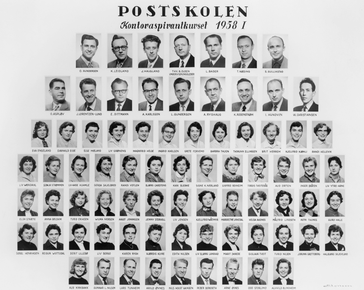 gruppebilde, postskolen kontoraspirantkurset 1958