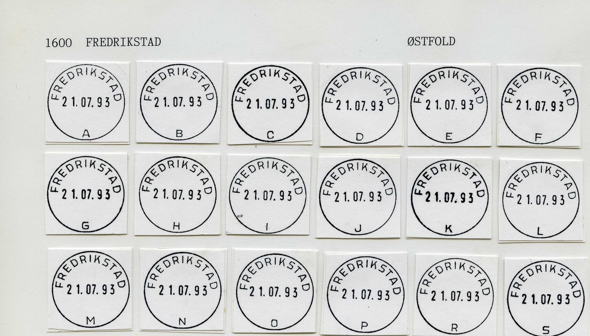 Stempelkatalog 1600 Fredrikstad postkontor. Fredrikstad kommune. Østfold fylke.