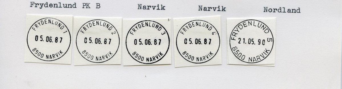 Stempelkatalog  8500 Frydenlund/Narvik pk. B. Narvik postkontor. Narvik kommune. Nordland fylke.