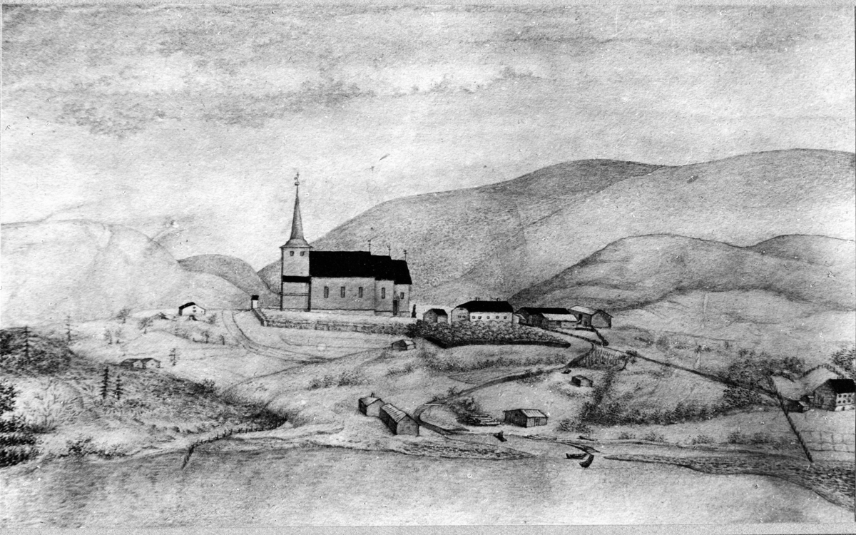 Ås tegning av Gjerstad kirke