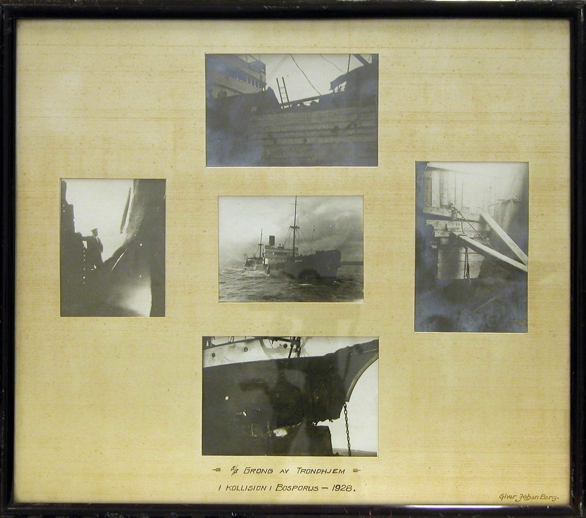 5 fotografier av S/S "Grong" som har kollidert i Bosporus, Tyrkia 1928.