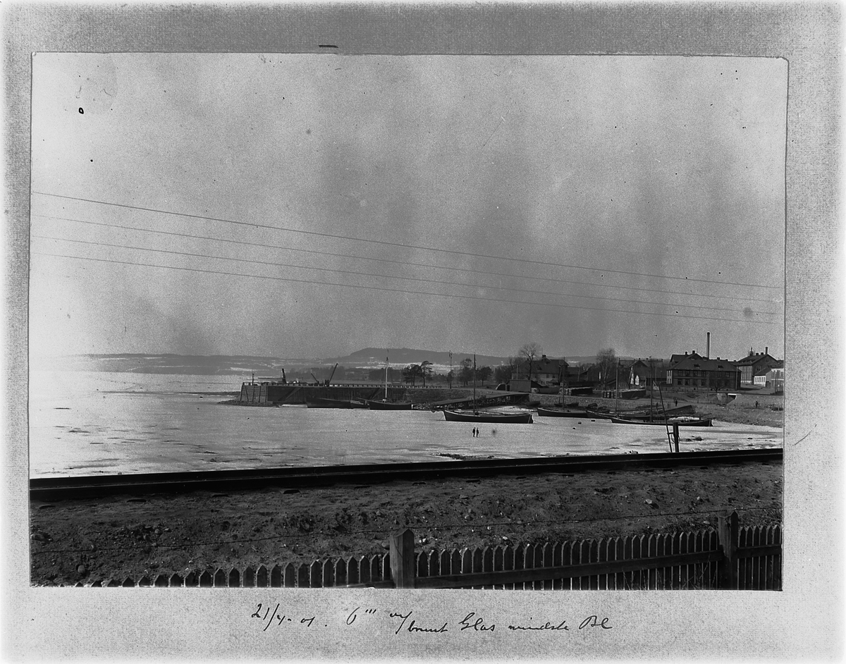 Hamar, Sterudodden, Høiensalodden, Hamar brygge, mjøsjakter i vinteropplag 1901, Hamarbukta,
