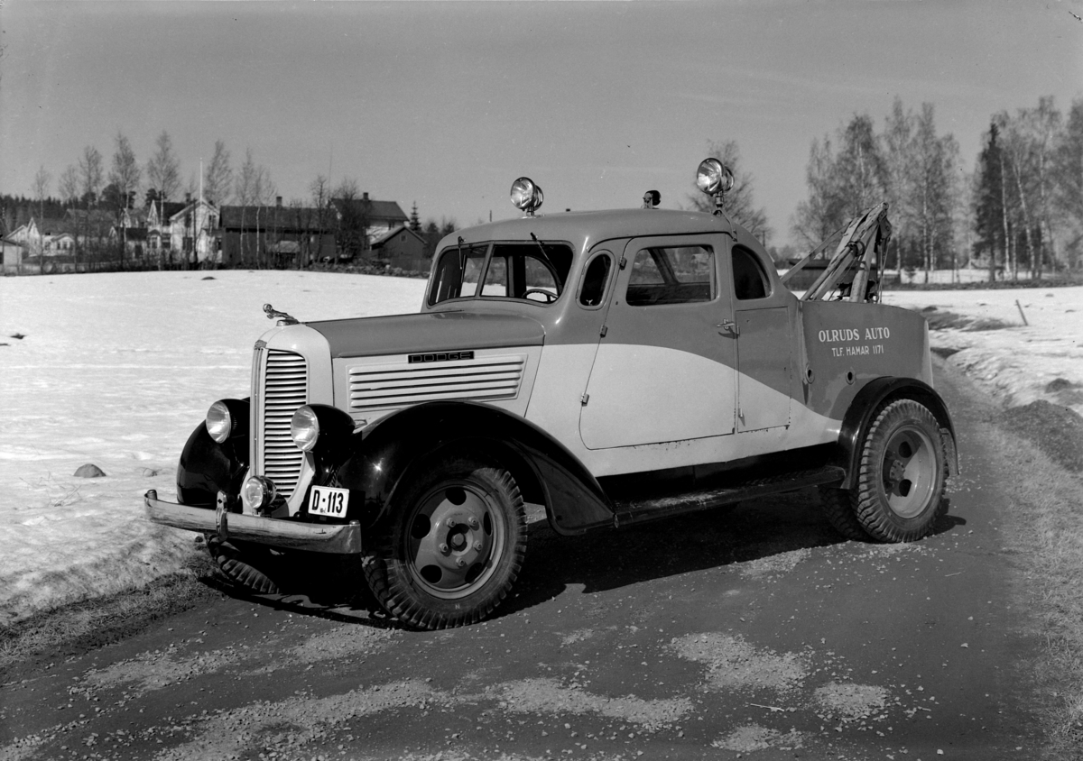 OLRUDS AUTO A/S. KRANBIL. D-113. Dodge årsmodell 1937-38.