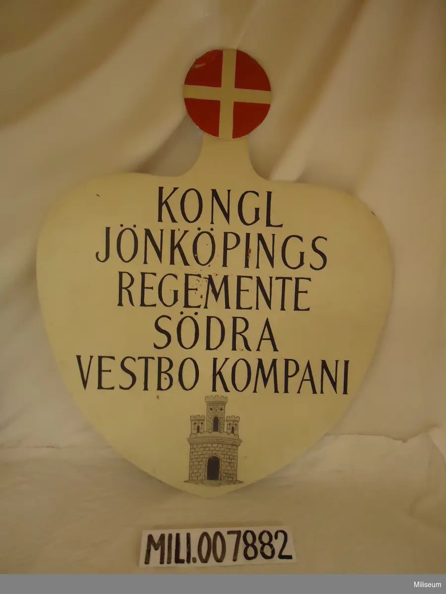 Skylt av masonite, 1920-talet. Kongl Jönköpings Regemente, Södra Vestbo kompani.