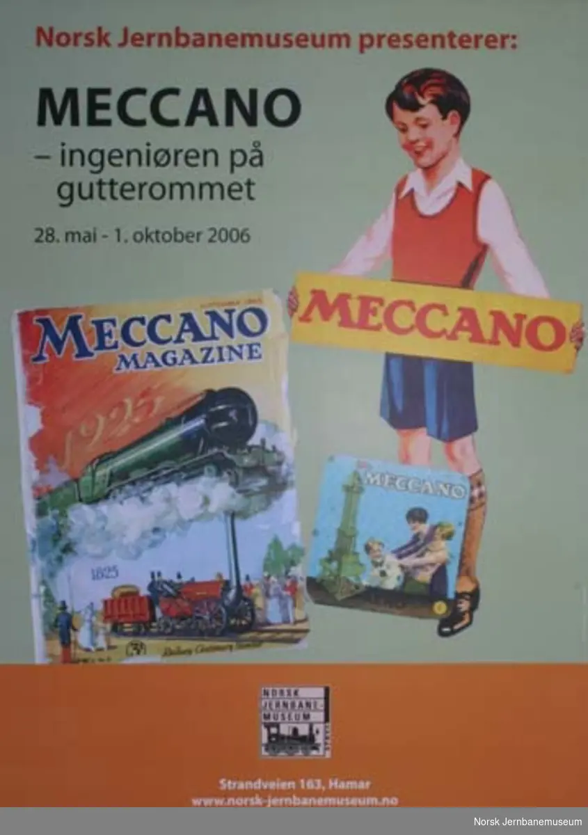 Norsk Jernbanemuseum reklameplakat : Meccano - ingeniøren på gutterommet