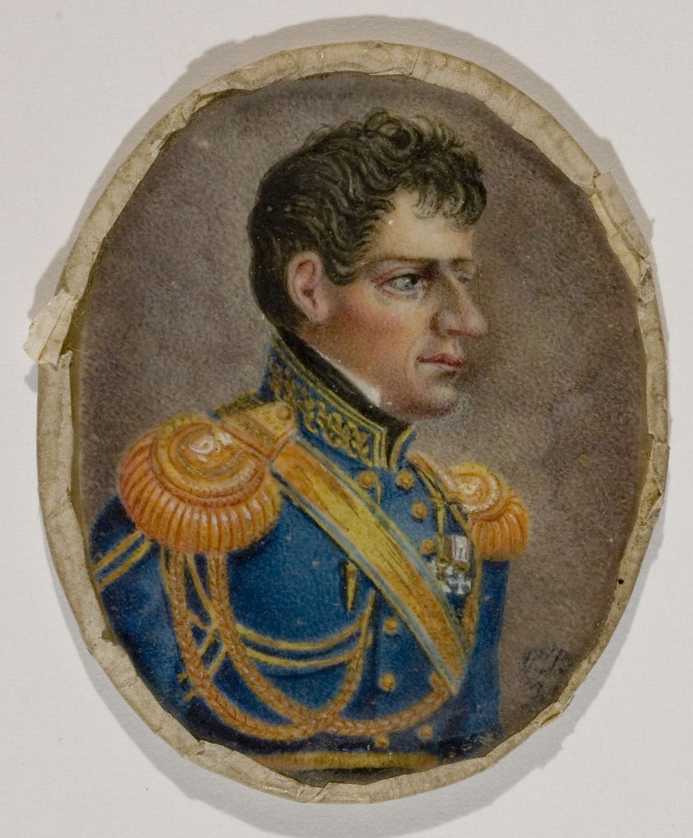 Generalmajor Birch i uniform med epåletter. Han var ansatt i Stockholm hos Kong Karl Johan fra 1817 til 1824. Epålettene har kongens initialer.
