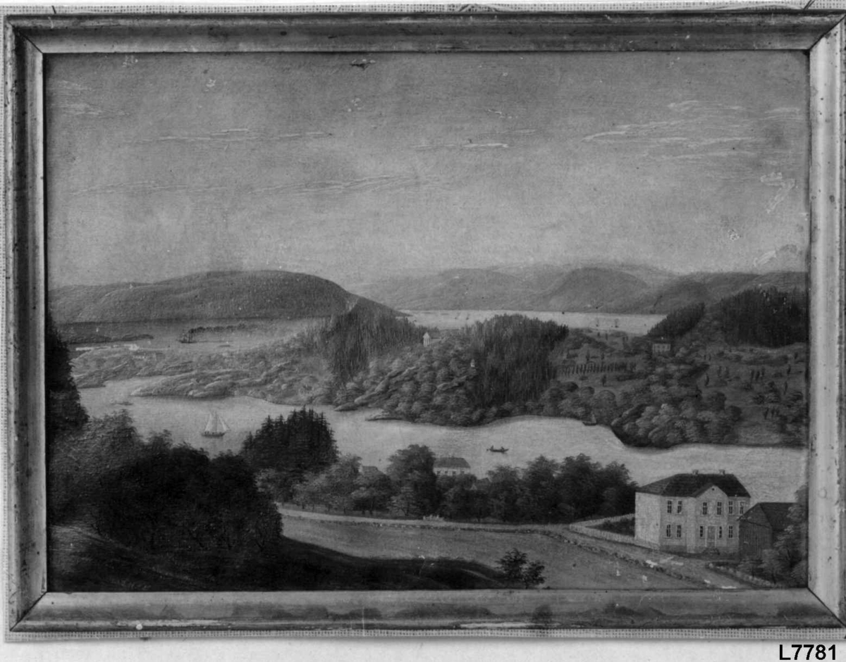 Landskap med hus: Utsikt fra Schafteløkken mot Bygdøy.