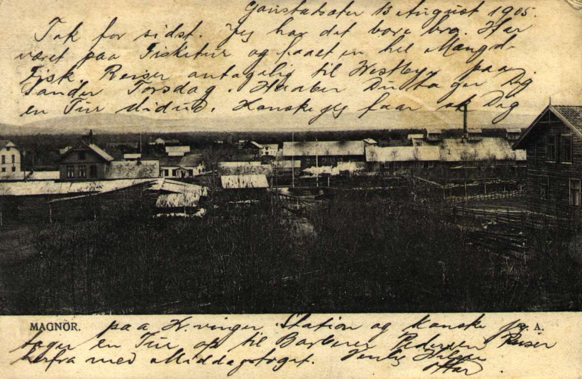 Postkort. Parti fra Magnor. Datert 13.08.1905.